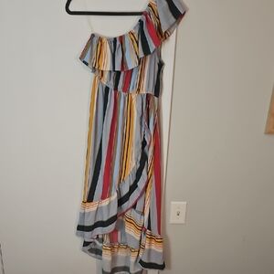 Entro Red and Blue Asymmetrical Ruffled Sundress